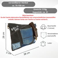 Sunsa Umhängetasche aus Jeansstoff und schwarzen Canvas. Tasche