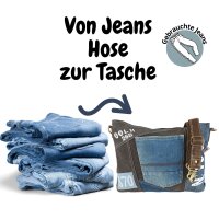 Sunsa Umhängetasche aus Upcycling Jeans und schwarzen Canvas. Tasche