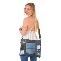 Sunsa Umhängetasche aus Upcycling Jeans und schwarzen Canvas. Tasche