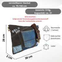 Sunsa Umhängetasche aus Upcycling Jeans und schwarzen Canvas. Tasche