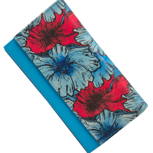 Ledergeldbörse aus echtem Leder, Blumen Design XL