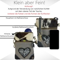 Domelo kleine Umhängetasche. Beidseitig tragbare Canvas/ Kuhfell Trachtentasche,Herz/Hirsch Motiv