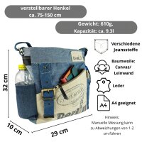 Sunsa Umhängetasche. Crossover Tasche aus Jeansstoff, Canvas & Leder. Große Schultertasche mit Berlin Design