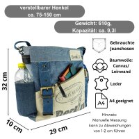 Sunsa Umhängetasche. Crossover Tasche aus Upcycling Jeans Canvas & Leder. Große Schultertasche mit Berlin Design