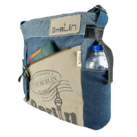Sunsa Umhängetasche. Crossover Tasche aus Upcycling Jeans Canvas & Leder. Große Schultertasche mit Berlin Design