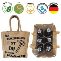 Domelo kleine Jute Einkaufstasche, Flaschenträger mit 6 Fächer. 100% Vegane Bierflaschenträge