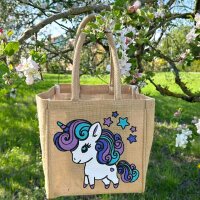 Domelo Mädchentasche, Jute Handtasche für Mädchen, kleine Kindertasche, Sommer Mädchen Einhorntasche, Mädchenbadetasche mit Einhorn Motiv.