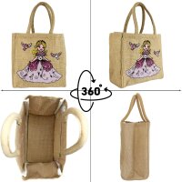 Domelo Mädchentasche, Jute Handtasche für Mädchen, kleine Kindertasche, Sommer Mädchen Tasche, Mädchen Badetasche mit Prinzessin Motiv.