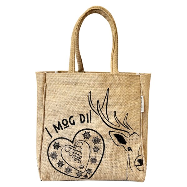 Domelo Jute Trachten Einkaufskorb, 100 % Vegane Einkaufstasche. Kleine Damenhandtasche