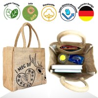 Domelo Jute Trachten Einkaufskorb, 100% Vegane Einkaufstasche. Kleine Damen Handtasche