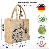 Domelo Jute Trachten Einkaufskorb, 100 % Vegane Einkaufstasche. Kleine Damenhandtasche