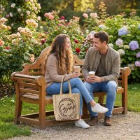 Domelo Jute Einkaufskorb, Vegane Einkaufstasche. Kleine Damenhandtasche, Kaffee Motiv