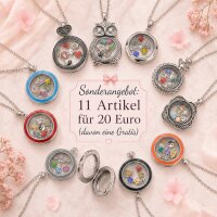 Set aus 11 Halsketten mit Glasmedaillon und Füllung von 7 Charms-Mix
