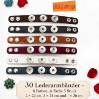 30 Lederarmbänder für Chunks. 6 Farben 3 Größen, Platz für 3 Nuggets